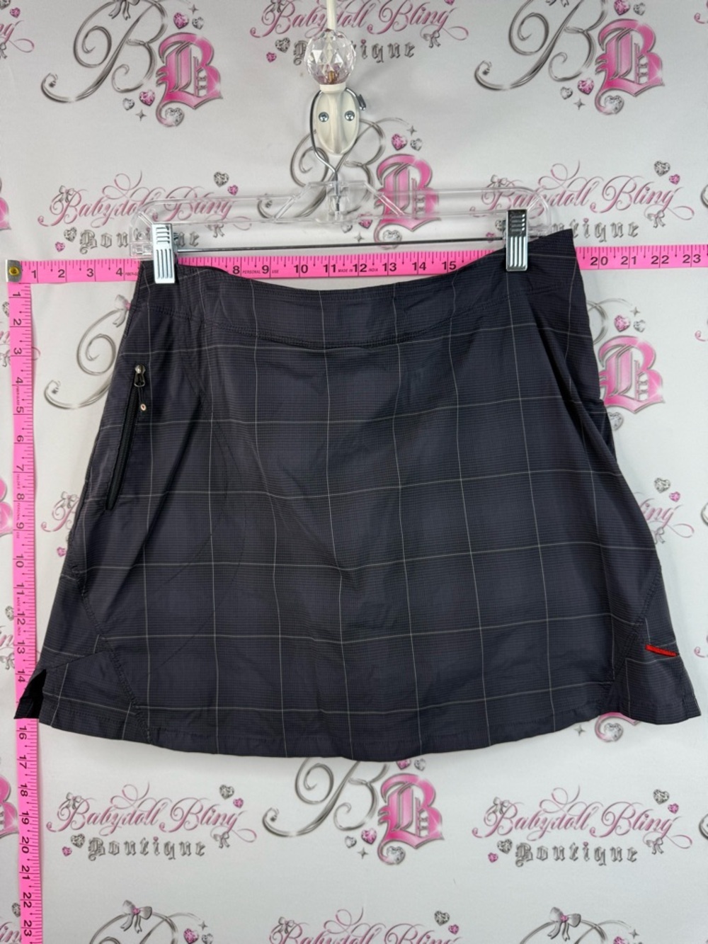 Avia skort skirt preppy plaid shorts underneath Black Gray Windowpane Golf Skort